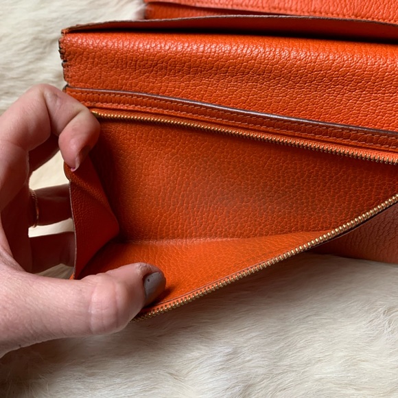 Hermes Bearn tri-fold leather wallet orange gold hardware - Picture 15 of 16